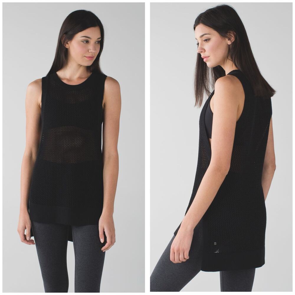 Lululemon Simply The Vest Black Open Knit Oversized Pullover